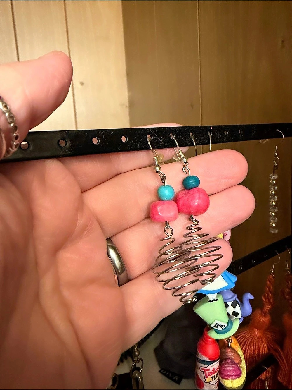 Beaded Spiral Earrings in Pink & Turquoise Like New